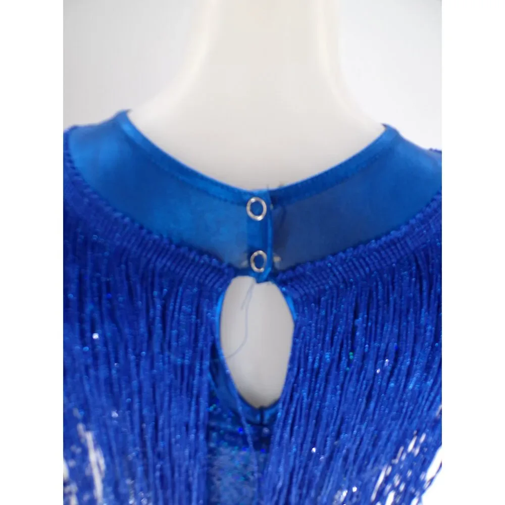 Pre-Owned Dance Costume A Wish Come True 18945 Large Child Blue Fringe Jazz Seq
